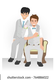 gay couple posing for wedding photography. lgbt pride concept  cartoon vector