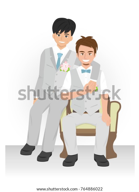 Gay Couple Posing Wedding Photography Lgbt Stock Vector Royalty