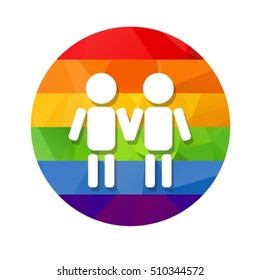 Gay couple silhouette and rainbow polygonal frame isolated on white background. LGBT couple symbol. Gay love symbol. Design element for flyers or banners.