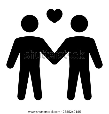 Gay couple solid icon, LGBT concept, Two men with heart sign on white background, homosexual couple icon in glyph style for mobile concept and web design. Vector graphics
