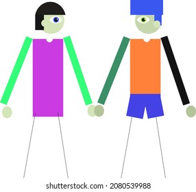 gay couple stand and look at each other isolated