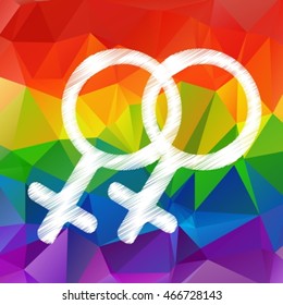 Gay couple symbol on rainbow colors background. LGBT pride symbol. Gay rainbow flag. 