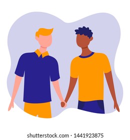 Gay couple vector illustration. Cartoon style homosexual people. Hand drawn  international family. 