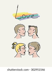 Gay couples. Vector hand drawn illustrations. 
