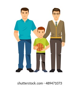 Gay family with a child. Men gay couple