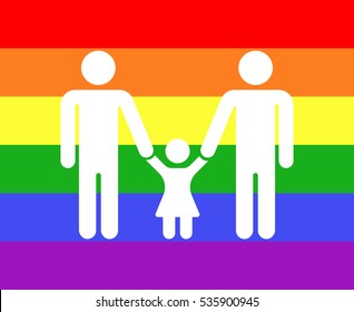 Gay Family Icon Rainbow Background. Homosexual Love Family, Vector Illustration.