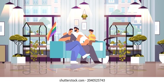 gay family male parents with little child spending time together transgender love LGBT community concept