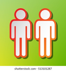 Gay family sign. Contrast icon with reddish stroke on green background.