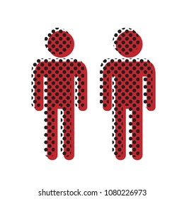 Gay family sign. Vector. Brown icon with shifted black circle pattern as duplicate at white background. Isolated.