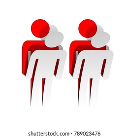 Gay family sign. Vector. Detachable paper icon with red body stock. Isolated.