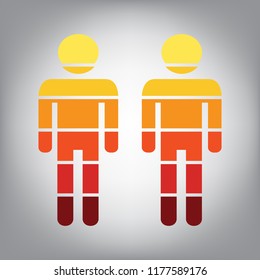 Gay family sign. Vector. Horizontally sliced icon with colors from sunny gradient in gray background.