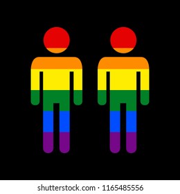 Gay family sign. Vector. Icon with colors of LGBT flag at black background.