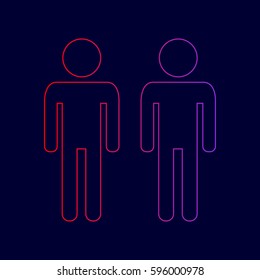 Gay family sign. Vector. Line icon with gradient from red to violet colors on dark blue background.