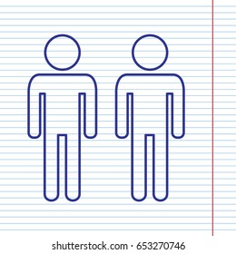 Gay family sign. Vector. Navy line icon on notebook paper as background with red line for field.