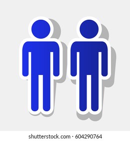 Gay family sign. Vector. New year bluish icon with outside stroke and gray shadow on light gray background.