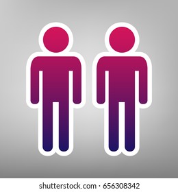 Gay family sign. Vector. Purple gradient icon on white paper at gray background.