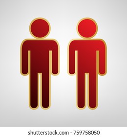 Gay family sign. Vector. Red icon on gold sticker at light gray background.