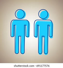 Gay family sign. Vector. Sky blue icon with defected blue contour on beige background.