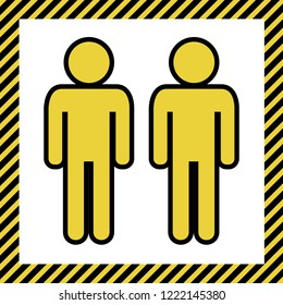 Gay family sign. Vector. Warm yellow icon with black contour in frame named as under construction at white background. Isolated.