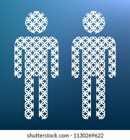 Gay family sign. Vector. White textured icon at lapis lazuli gradient background.