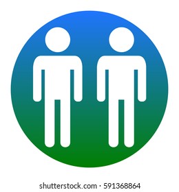 Gay family sign. Vector. White icon in bluish circle on white background. Isolated.