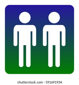 Gay family sign. Vector. White icon at green-blue gradient square with rounded corners on white background. Isolated.