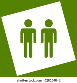 Gay family sign. Vector. White icon obtained as a result of subtraction rotated square and path. Avocado background.