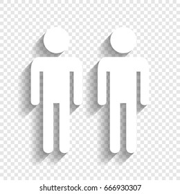 Gay family sign. Vector. White icon with soft shadow on transparent background.