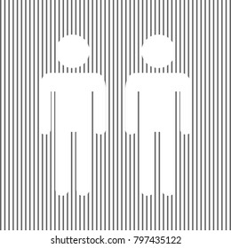 Gay family sign. Vector. White icon on grayish striped background. Optical illusion.