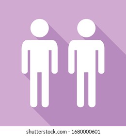 Gay family sign. White Icon with long shadow at purple background. Illustration.