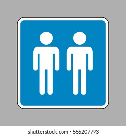 Gay family sign. White icon on blue sign as background.