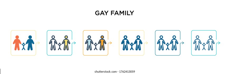 Gay Family Vector Icon In 6 Different Modern Styles. Black, Two Colored Gay Family Icons Designed In Filled, Outline, Line And Stroke Style. Vector Illustration Can Be Used For Web, Mobile, Ui