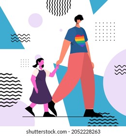gay father walking with little daughter fatherhood transgender love LGBT community concept