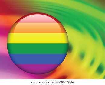 Botón Bandera Gay sobre fondo de onda líquida abstracta vector original Ilustración