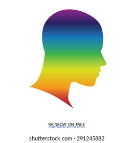 Gay flag painted on the face of a man