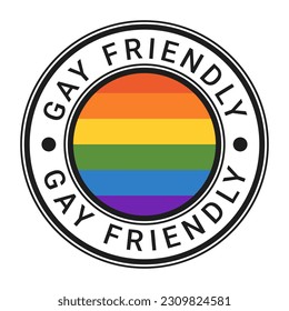 Gay Friendly stamp sticker with LGBT flag vector illustration