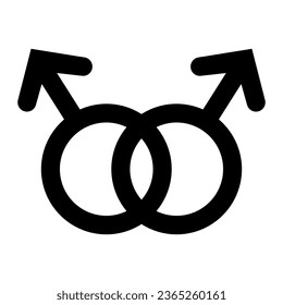 Gay gender solid icon, LGBT couple concept, Homosexual orientation sign on white background, two male symbols crossed representing gay relationship icon in glyph style. Vector graphics