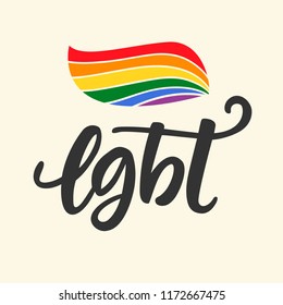 Gay hand written lettering poster. LGBT rights concept. Love is love. Pride rainbow spectrum flag, homosexuality, equality emblem. Parades event announcement banner, placard typographic vector design.