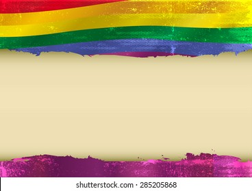 Gay horizontal scratched flag. Horizontal  background with a scratched gay flag  and a frame for your message