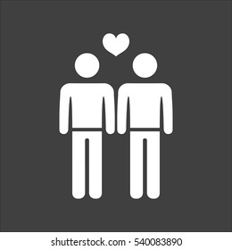 Gay icon flat. Vector white illustration isolated on black background. Flat symbol