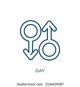 icono gay. Icono de contorno gay lineal delgado aislado en fondo blanco. Signo gay vector de línea, símbolo para web y móvil