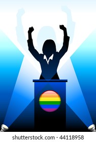 Gay Leader Giving Speech on Stage Original Vector Illustration