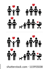 Gay, Lesbian Couples And Family With Children Icons Set