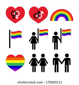 Gay and lesbian couples, rainbow vector icons set