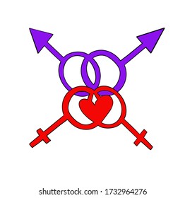 Gay and lesbian sign.  Combination of male and female characters. Vector illustration on white background.  