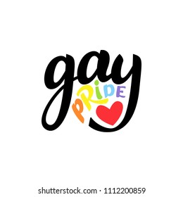 Gay Lettering. Conceptual poster with LGBT rainbow hand lettering. Colorful glitter handwritten phrase Gay pride isolated on black background. Vector typographic illustration for gay community support