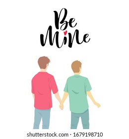 Gay lgbt couple holding hands,Hand draw,Illustrations greeting cards, valentines day greetings, vector illustration of a couple in love.