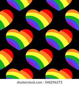 Gay LGBT seamless pattern with rainbow hearts