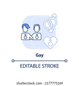 Gay Light Blue Concept Icon. Male Same Sex Couple. LGBT Community Member Abstract Idea Thin Line Illustration. Isolated Outline Drawing. Editable Stroke. Arial, Myriad Pro-Bold Fonts Used