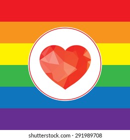 Gay love concept - Rainbow heart icon on  rainbow flag background . Vector Background